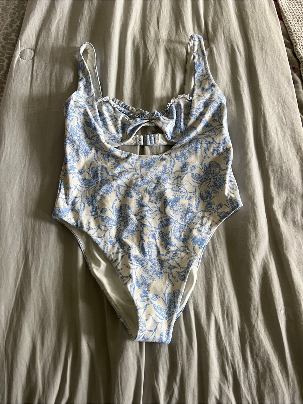 Amanda Uprichard White One-Piece with Blue Floral Trim